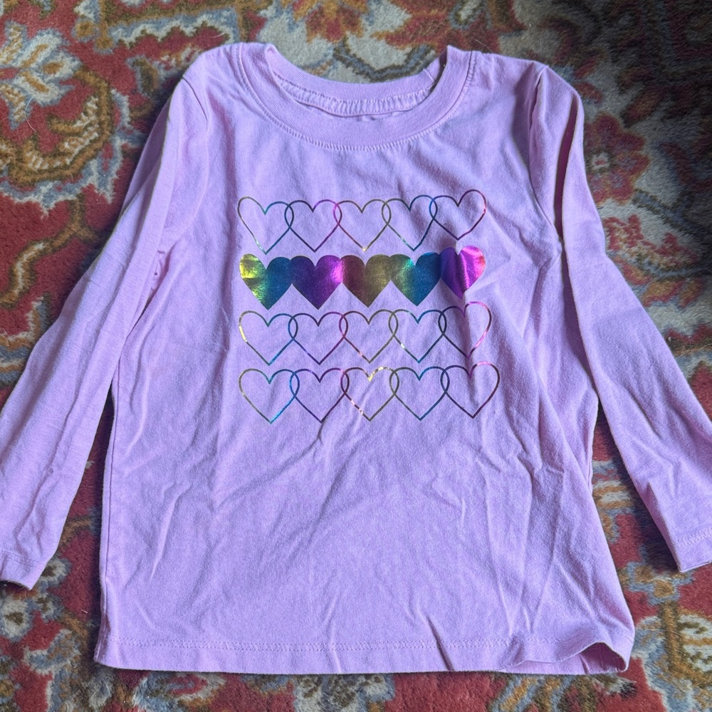 Cat & Jack Long Sleeve Shirt - Light Purple with Multicolor Hearts